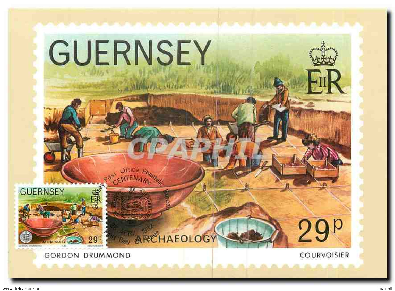 CPA Guernsey Archaelogy  - Stamps (pictures)