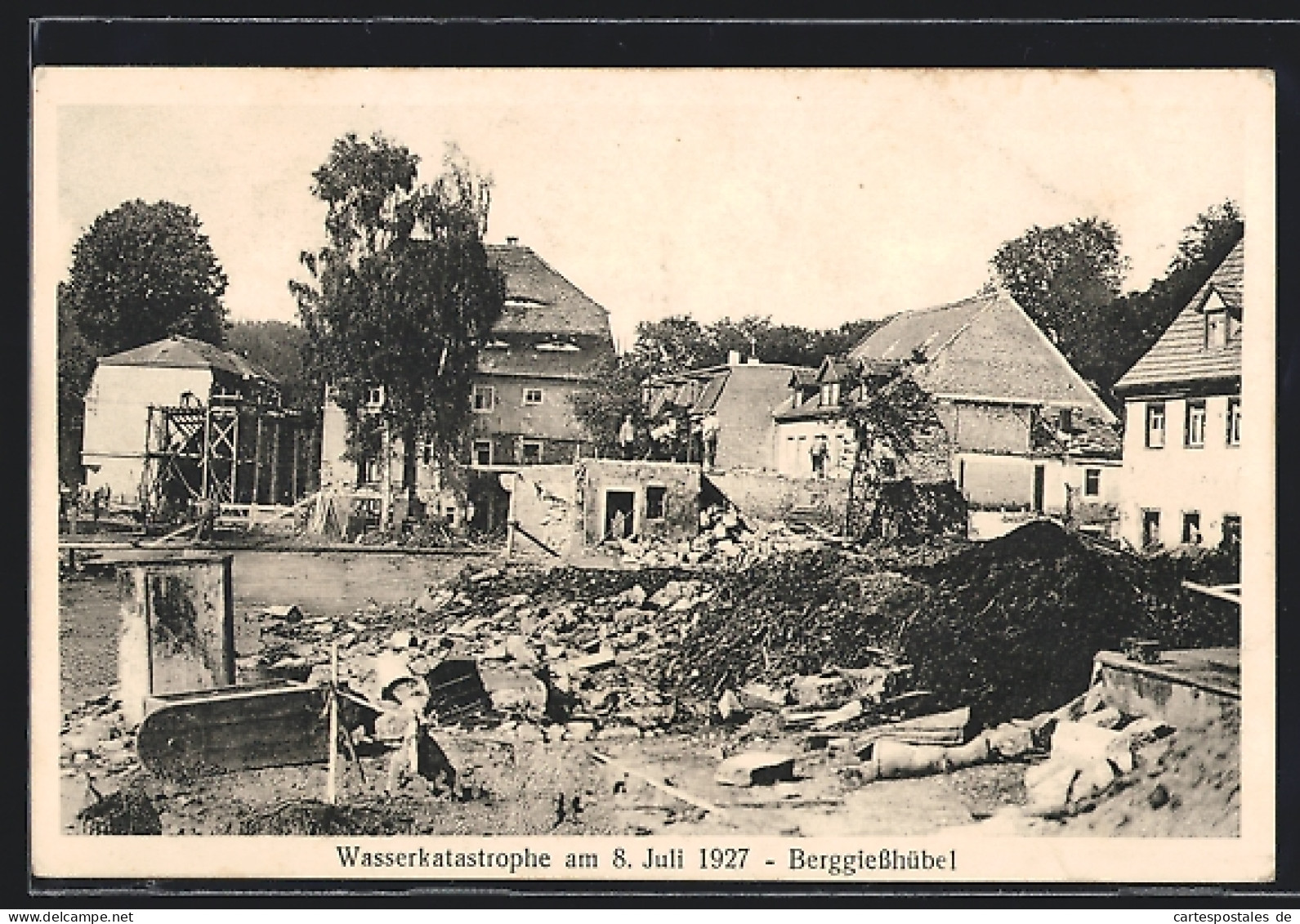 AK Berggiesshübel, Ortspartie In Trümmern Nach Der Wasserkatastrophe Am 8. Juli 1927  - Überschwemmungen