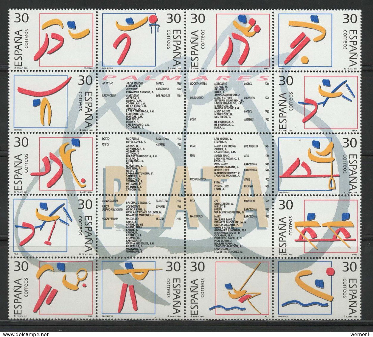 Spain 1995 Olympic Games, Hockey, Tennis, Equestrian, Rowing, Football Soccer Etc. Sheetlet MNH - Verano 1996: Atlanta