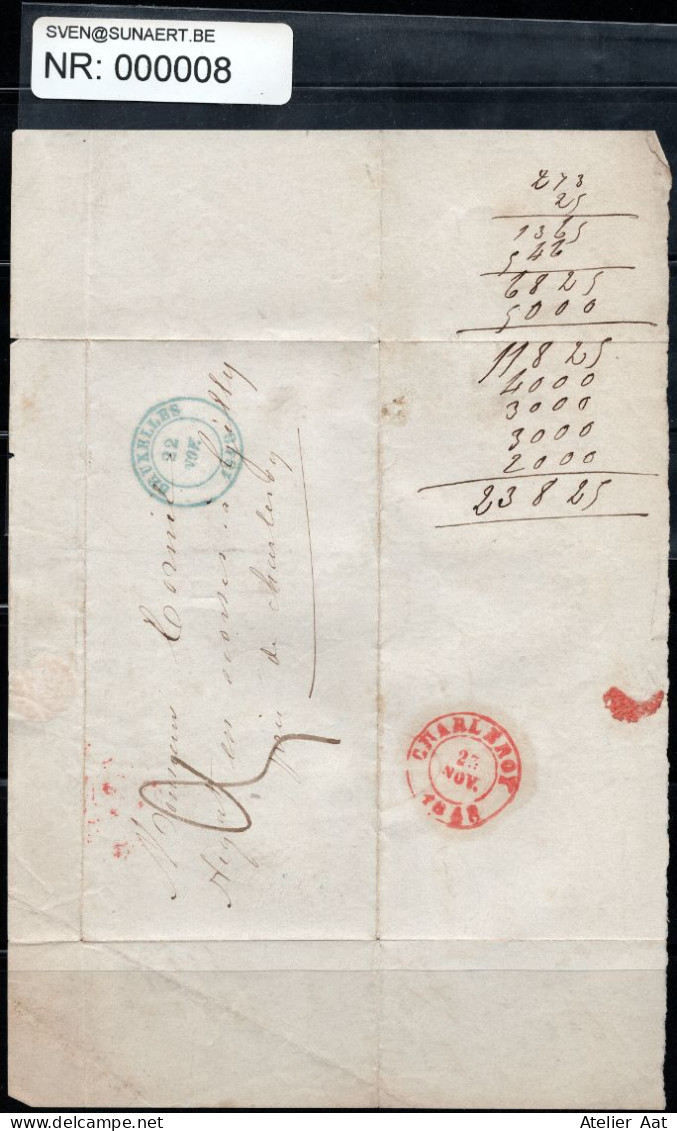 Voorloper: Stempel Bruxelles 22 Nov 1848 - Charleroy 27 Nov 1848 - 1830-1849 (Belgica Independiente)