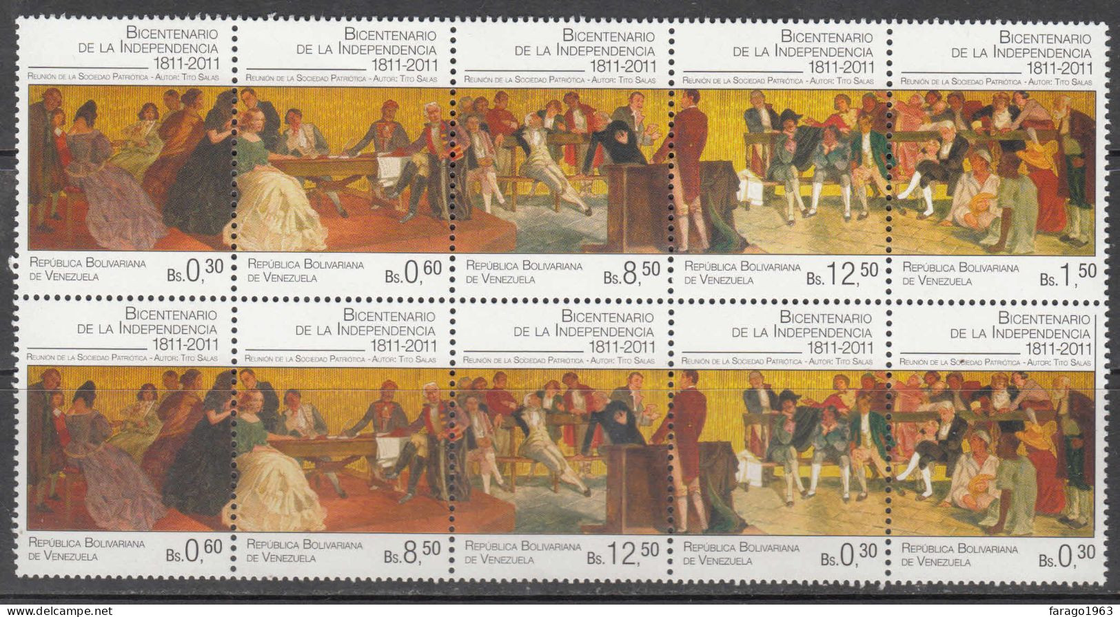 2011 Venezuela Bicentennial Independence Block  Of 10 MNH - Venezuela