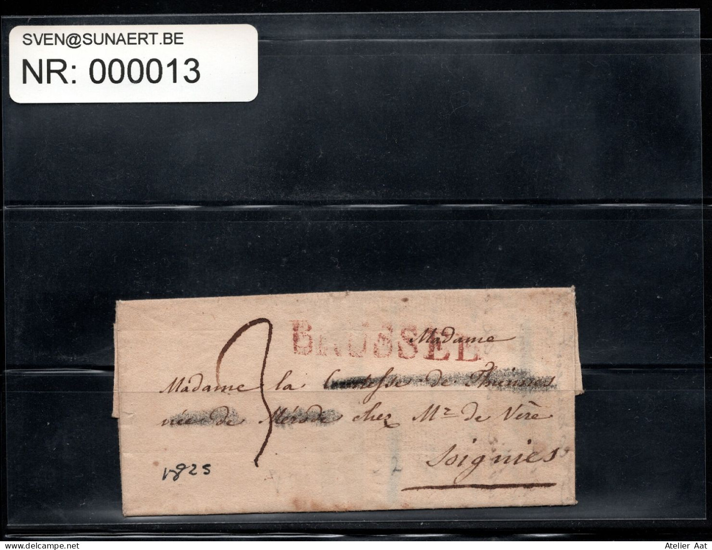 Voorloper: Stempel Brussel - Brief Naar Comtesse De Merode - 1815-1830 (Holländische Periode)