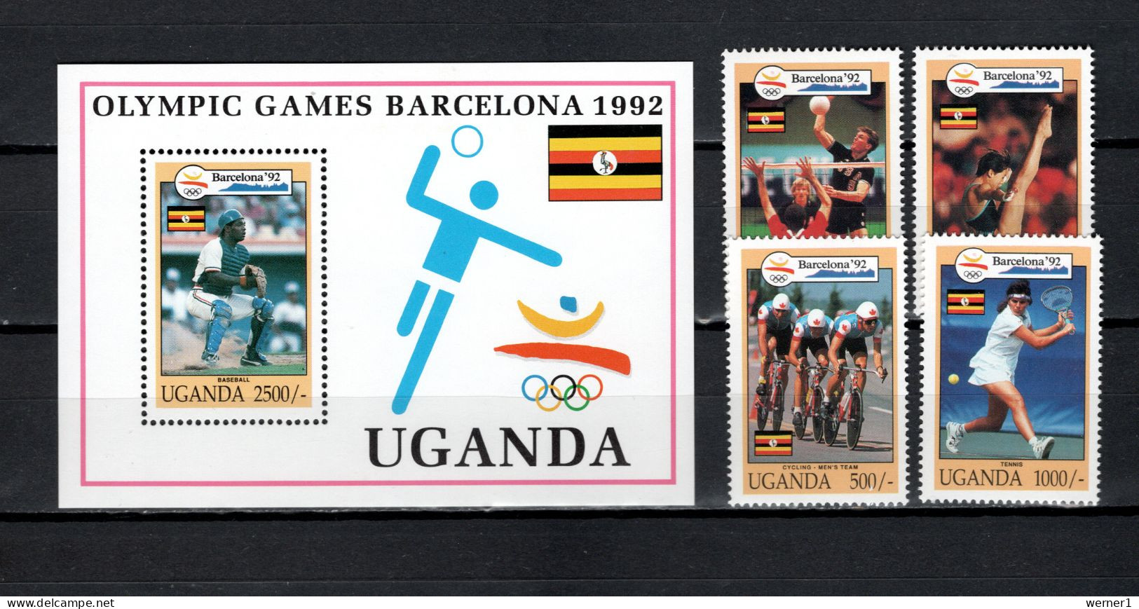 Uganda 1992 Olympic Games Barcelona, Baseball, Volleyball, Tennis, Cycling Etc. 4 Stamps + S/s MNH - Ete 1992: Barcelone