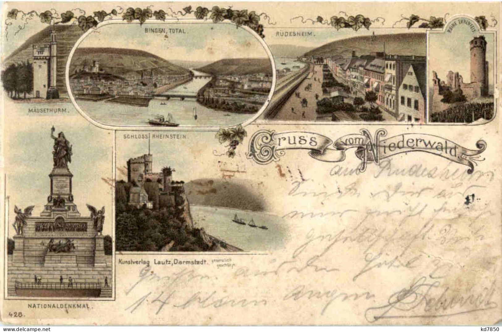 Gruss Vom Niederwald - Bingen Rüdesheim - Litho - Bingen