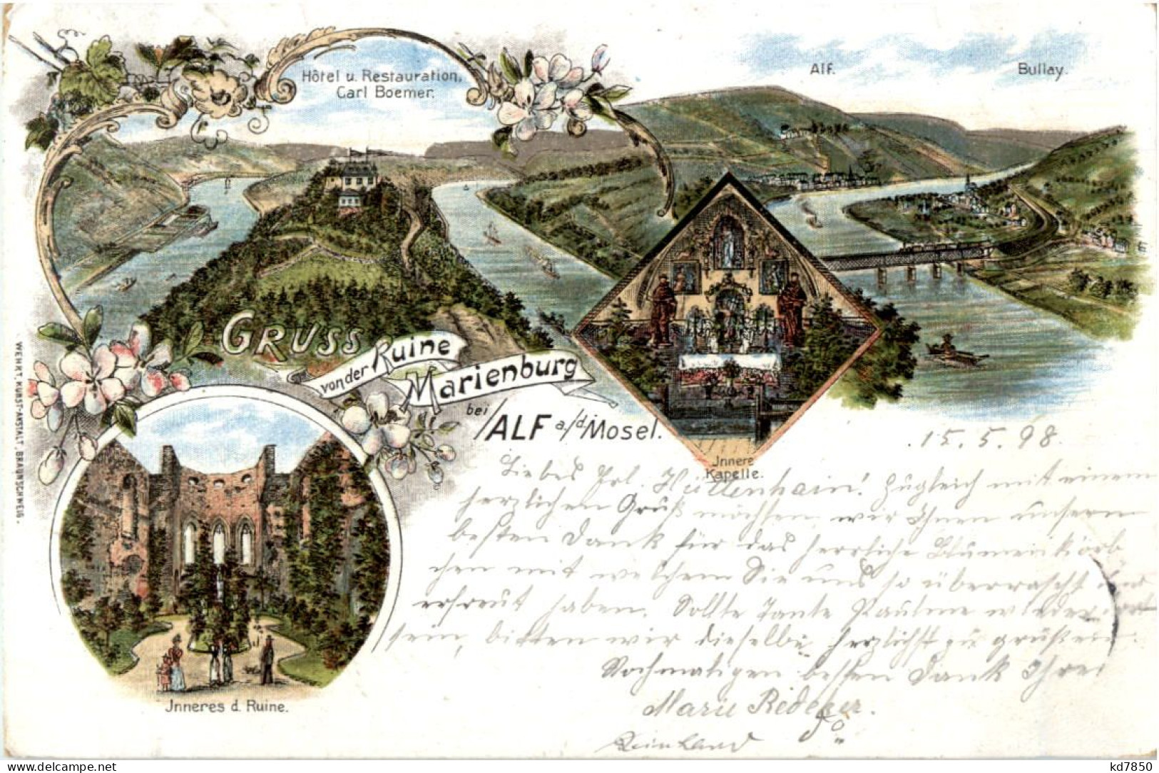 Gruss Von Der Marienburg Bei Alf Zell - Litho - Zell