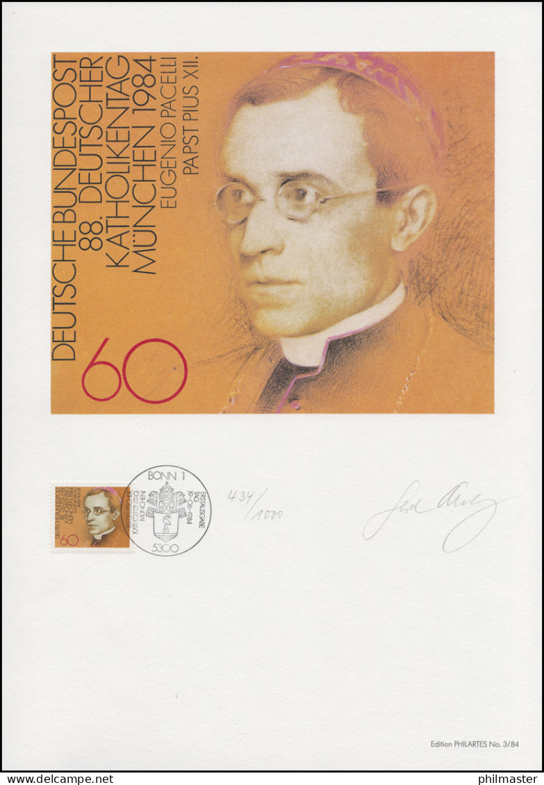 1220 Katholikentag 1984, Papst Pius XII., Entwurf: Aretz, Original Signiert - Private & Local Mails