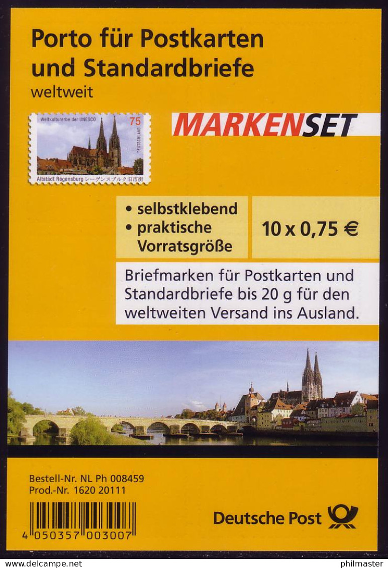 FB 14a UNESCO Regensburg, Folienblatt 10x2580, Prod.-Nr.: 1620 20111, EV-O Bonn - 2011-2020