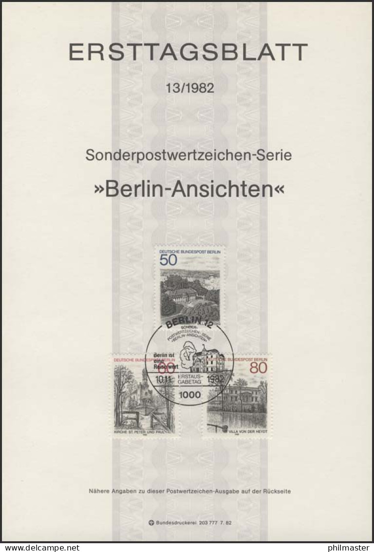 ETB 13/1982 Berlin-Ansichten, Villa Borsig, V. D. Heydt - 1. Tag - FDC (Ersttagblätter)