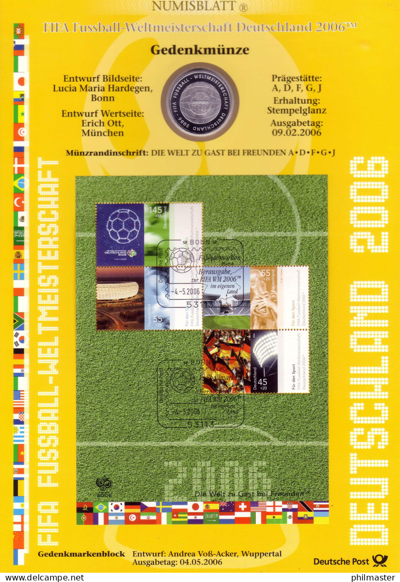 Block 67 Fußball-WM: Münzbuchstabe F - Numisblatt 2006 - Enveloppes Numismatiques