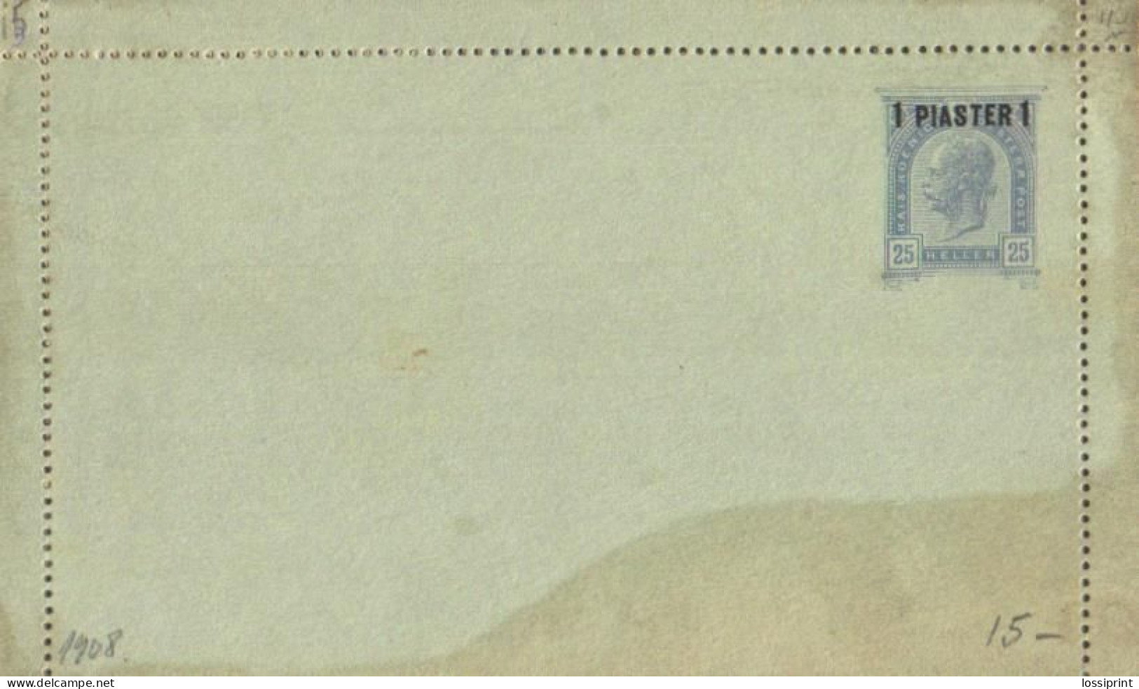 Austria:Postal Stationery, Letter Card, 25 Heller Overprinted 1 Piaster, 1908 - Kartenbriefe