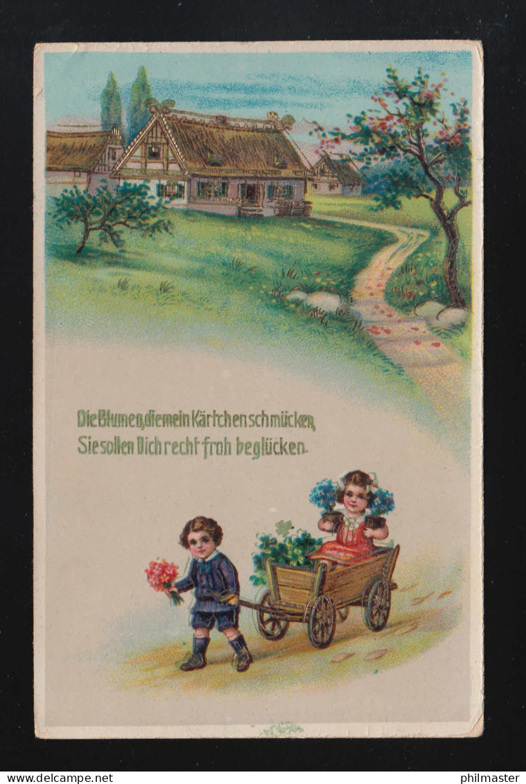 Kinder Wagen,  Die Blumen Die Mein Kärtchen Schmücken Ergoldsbach 15.12.1918 - Tegenlichtkaarten, Hold To Light