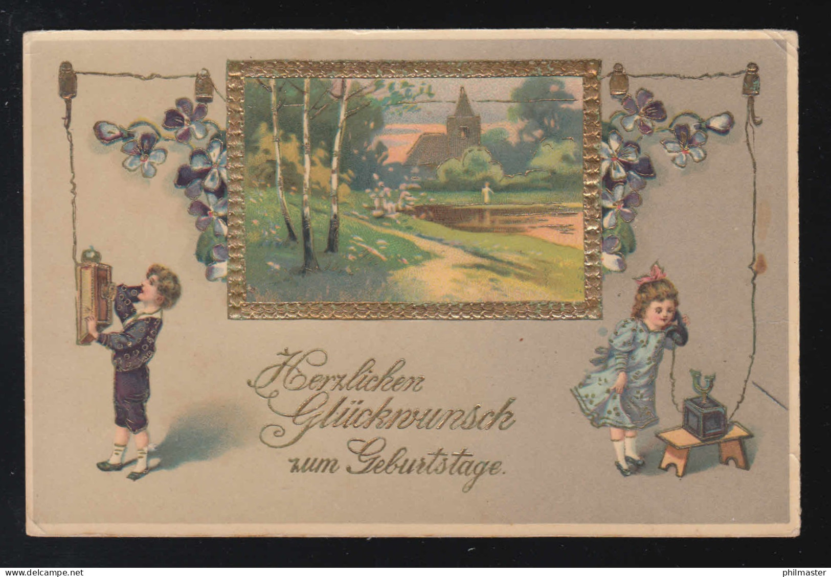 Geburtstag, Herzlichen Glückwunsch Kinder Spielen Telefon, Solingen 26.7.1913  - Contre La Lumière