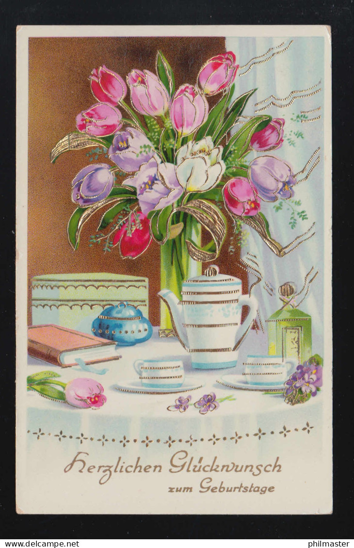 Herzlichen Glückwunsch Geburtstag, Tulpen Strauß Kaffeetafel, Wien 13.10.1940 - Tegenlichtkaarten, Hold To Light