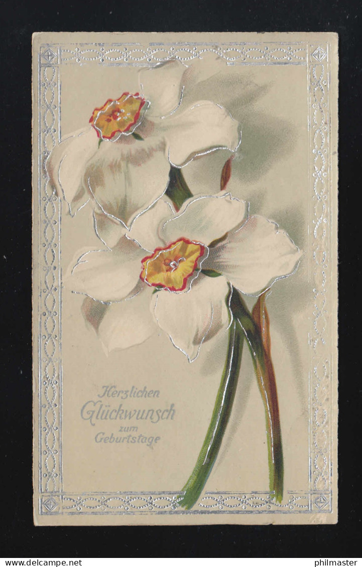 Weiße Blüten Silber Verzierung Glückwunsch Zum Geburtstag, Gildehaus 7.12.1922 - Tegenlichtkaarten, Hold To Light