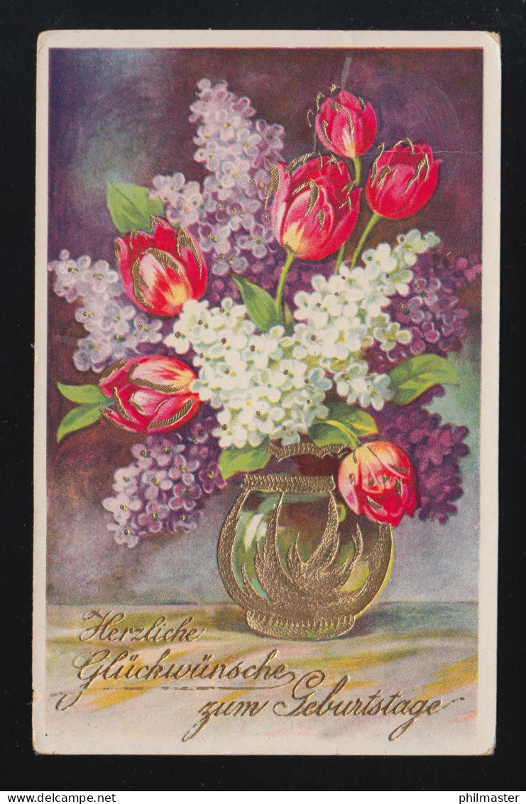 Weiß Lila Flieder Rote Tulpen, Glückwünsche Geburtstag, Lippspringe 13.1.1941 - Hold To Light