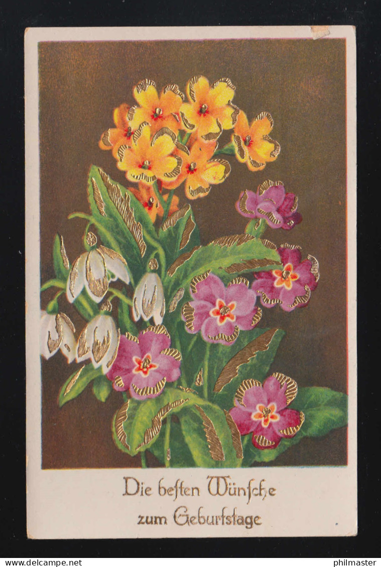 Besten Wünsche Zum Geburtstage Bunter Strauß Blumen Und Gold, Jüterbog 13.9.1939 - Tegenlichtkaarten, Hold To Light