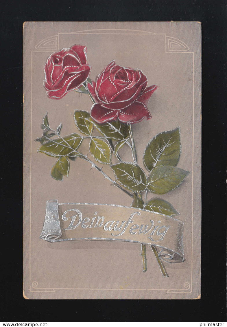 Rote Rosen Banner  Dein Auf Ewig Ornamente Art Deco Feldpost, Gresten 15.7.1914 - Tegenlichtkaarten, Hold To Light