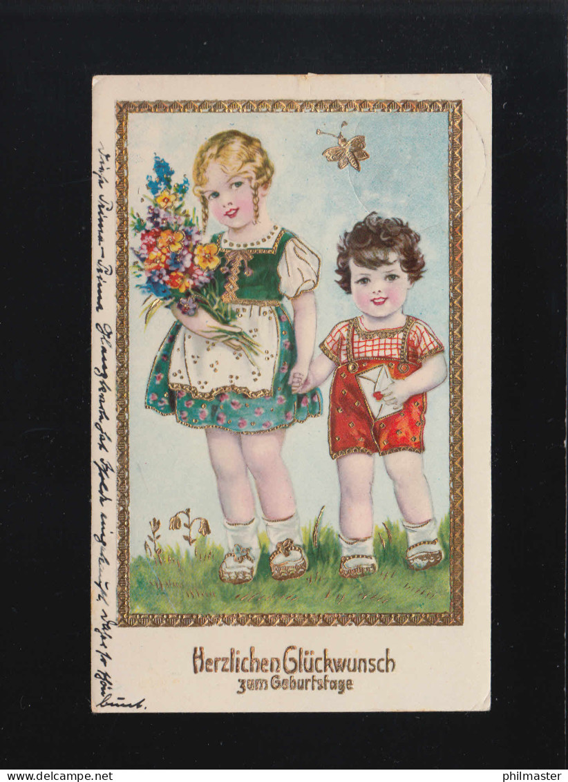 Kinder Gratulieren Zum Geburtstag, Strauß Glückwunsch Blumen, Zwickau 24.5.1930 - Hold To Light
