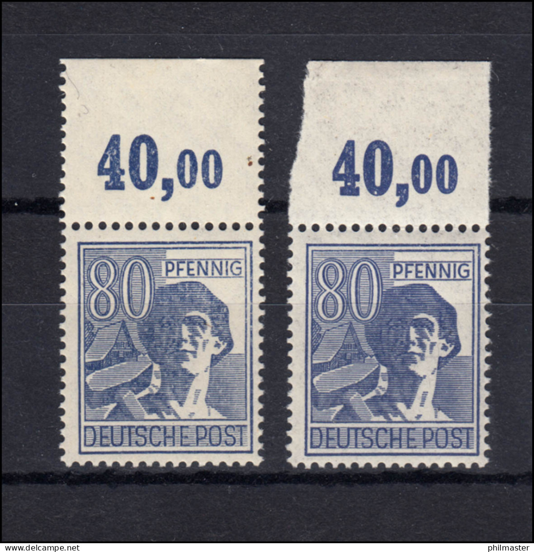 957POR Kontrollrat II 80 Pf - Durchgezähnt / Nicht Durchgezähnt; Beide ** - Mint