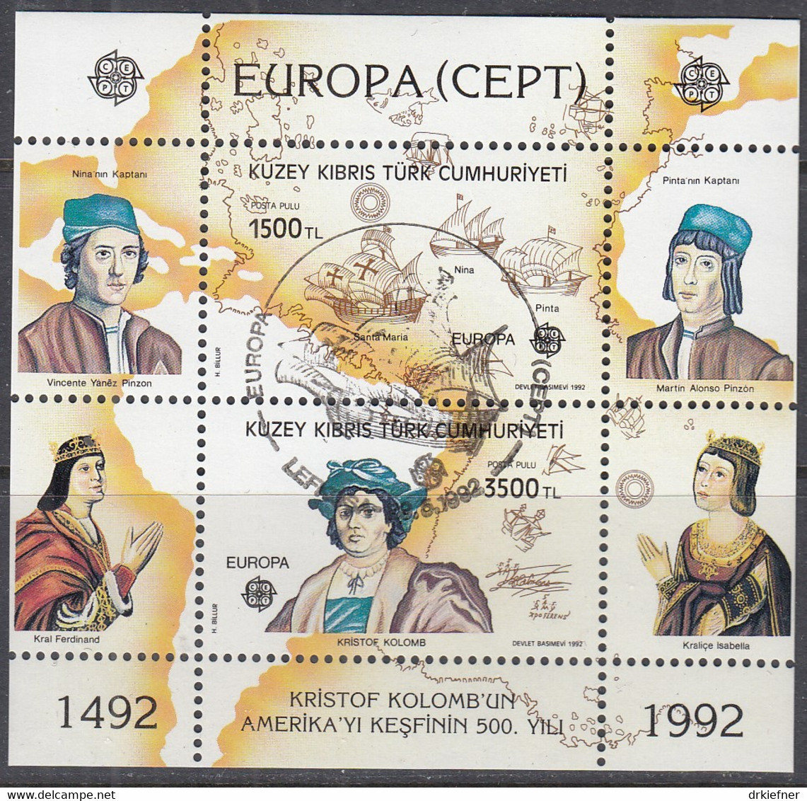 ZYPERN Türk.  Block 10, Gestempelt, 500 Jahre Entdeckung Amerikas, 1992 - Used Stamps