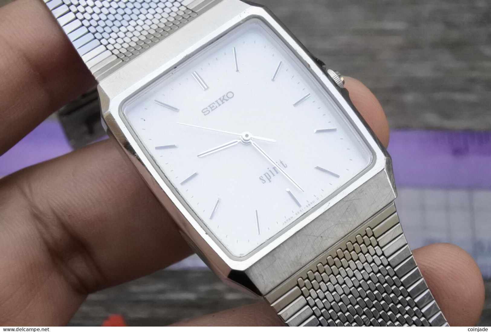 Vintage Seiko Spirit 1991 5E31 5A70 Textured Dial Men Quartz Watch Rectangular - Horloge: Antiek