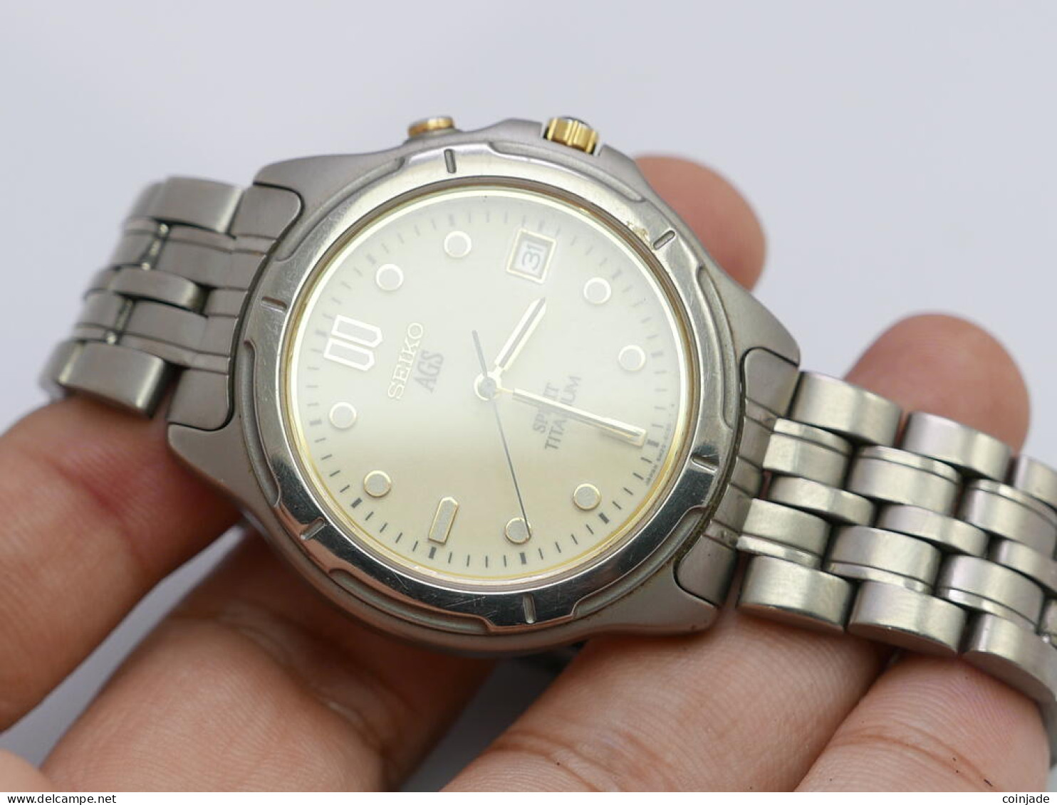 Vintage Seiko Spirit Titanium AGS 5M22 6b50 Luminous Dial Men Quartz Watch 38mm - Antike Uhren