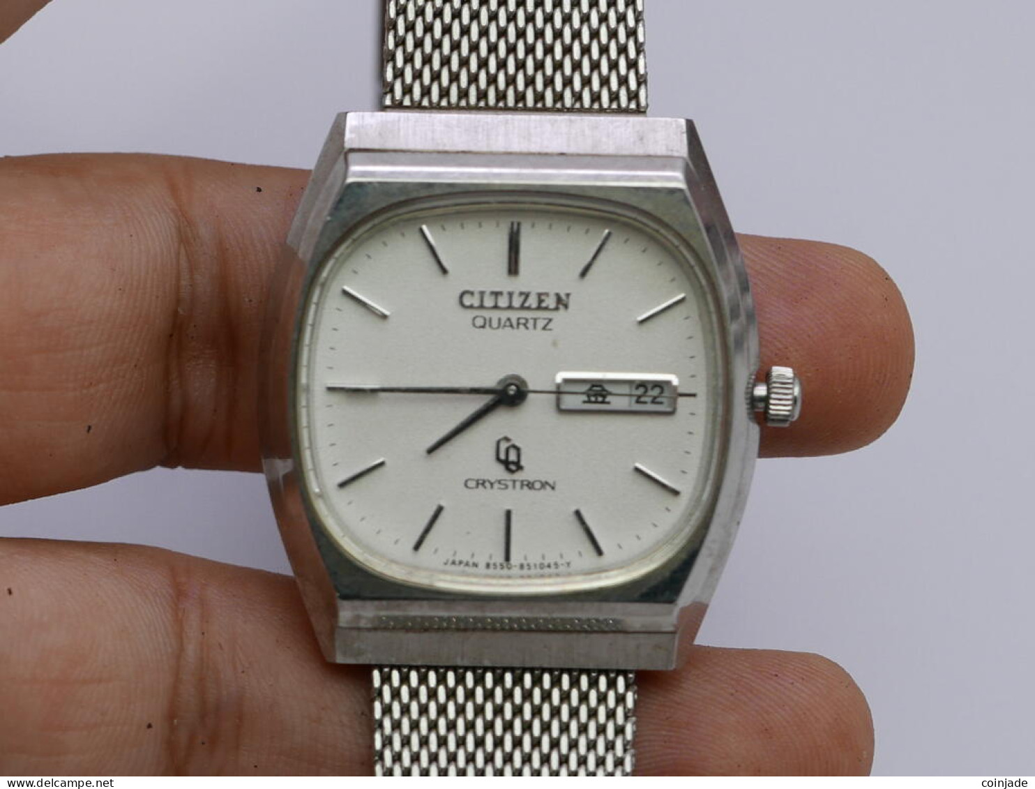 Vintage Citizen  Crystron KANJI DATE Men Quartz Watch Japan Cushion Shape 35mm - Antike Uhren