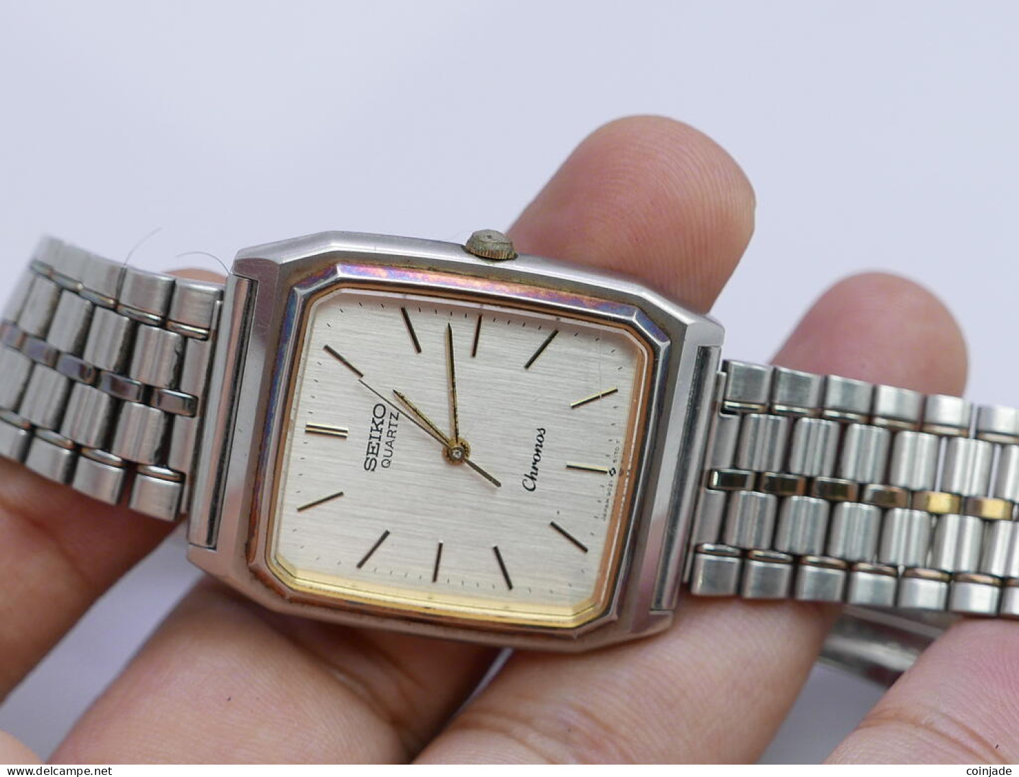 Vintage Seiko Chronos 9021 5130 Textured Dial Men Quartz Watch Octagonal 30mm - Montres Anciennes
