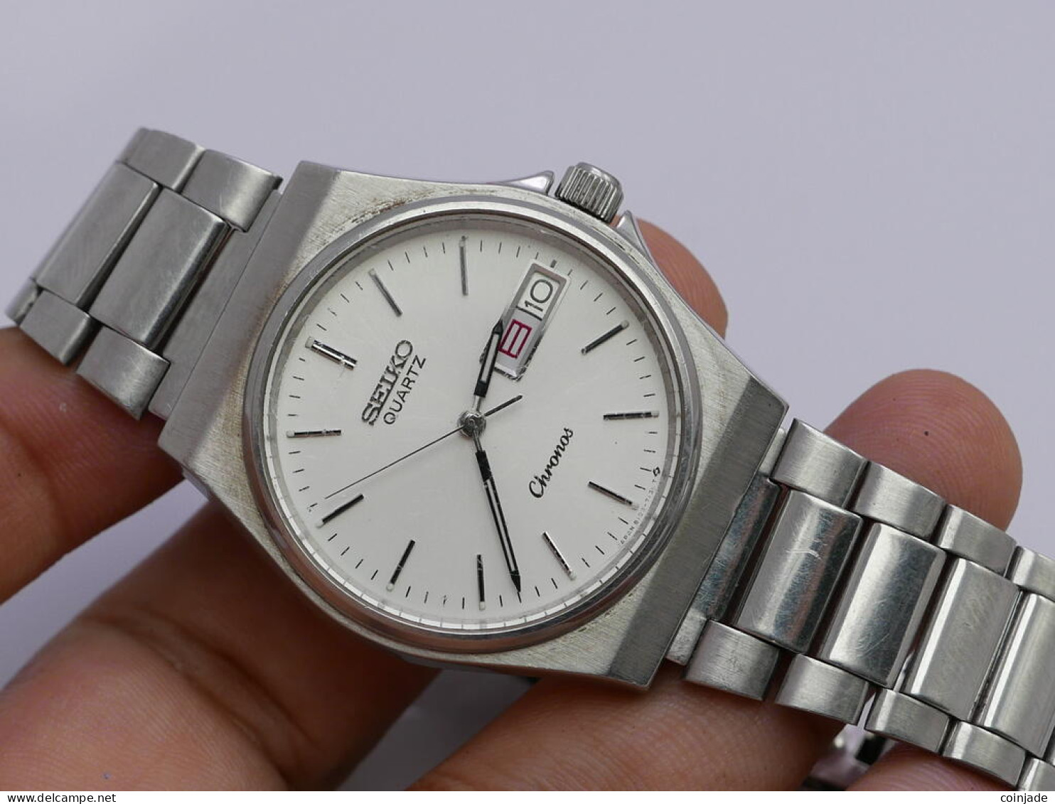 Vintage Seiko Chronos 8123 7090 White Dial Men Quartz Watch Japan Round 36mm - Horloge: Antiek