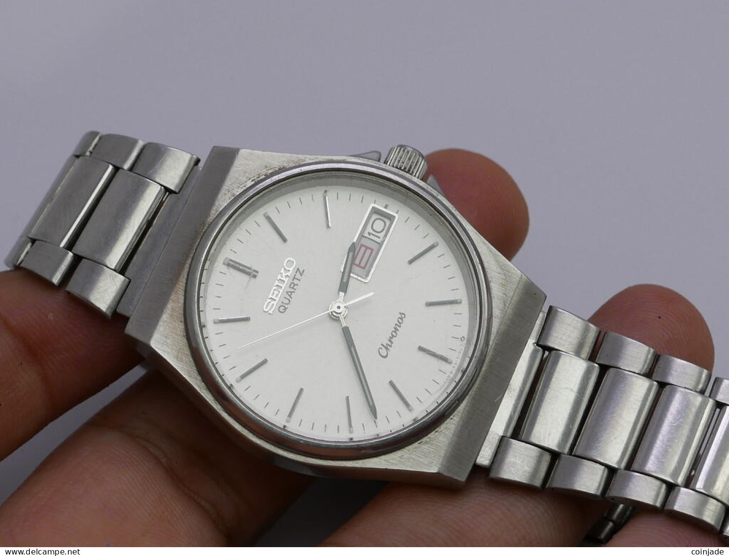 Vintage Seiko Chronos 8123 7090 White Dial Men Quartz Watch Japan Round 36mm - Antike Uhren