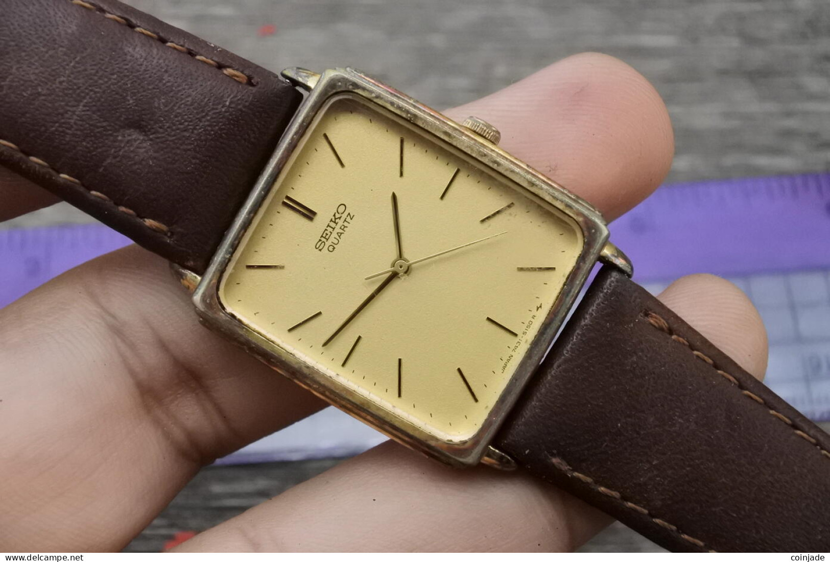 Vintage Seiko Gold Plated 7431 5100 Men Quartz Watch Japan Rectangular Shape27mm - Horloge: Antiek