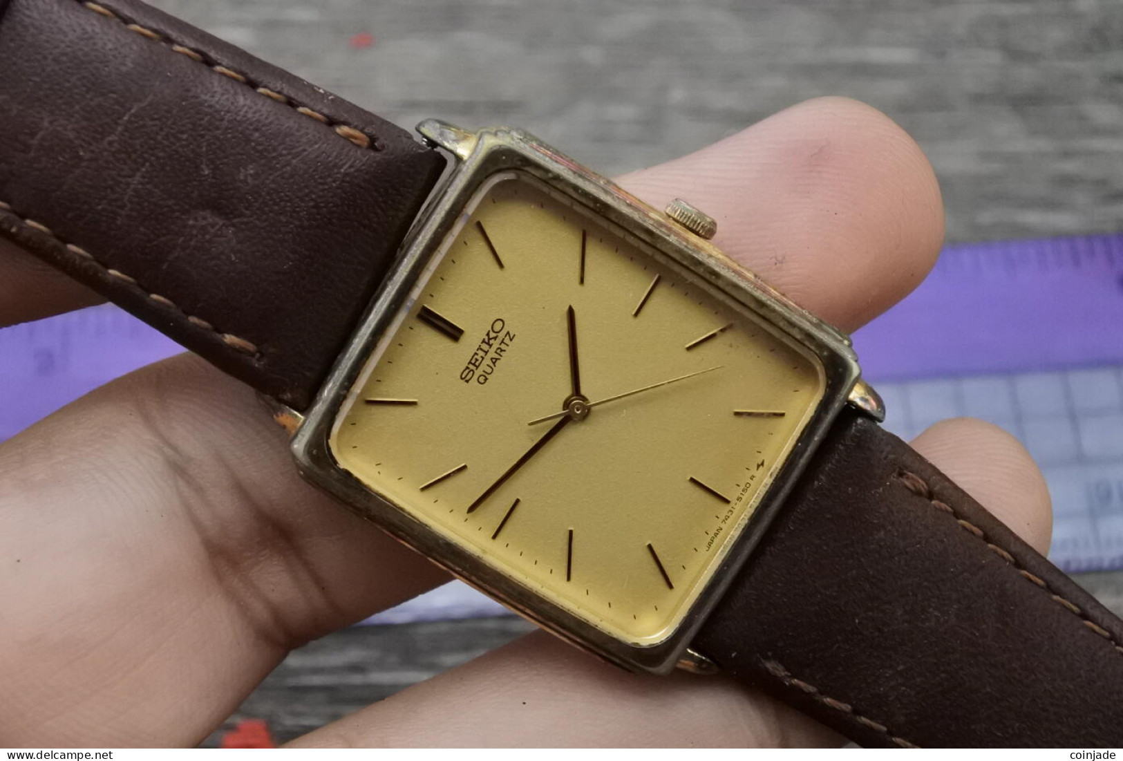 Vintage Seiko Gold Plated 7431 5100 Men Quartz Watch Japan Rectangular Shape27mm - Montres Anciennes