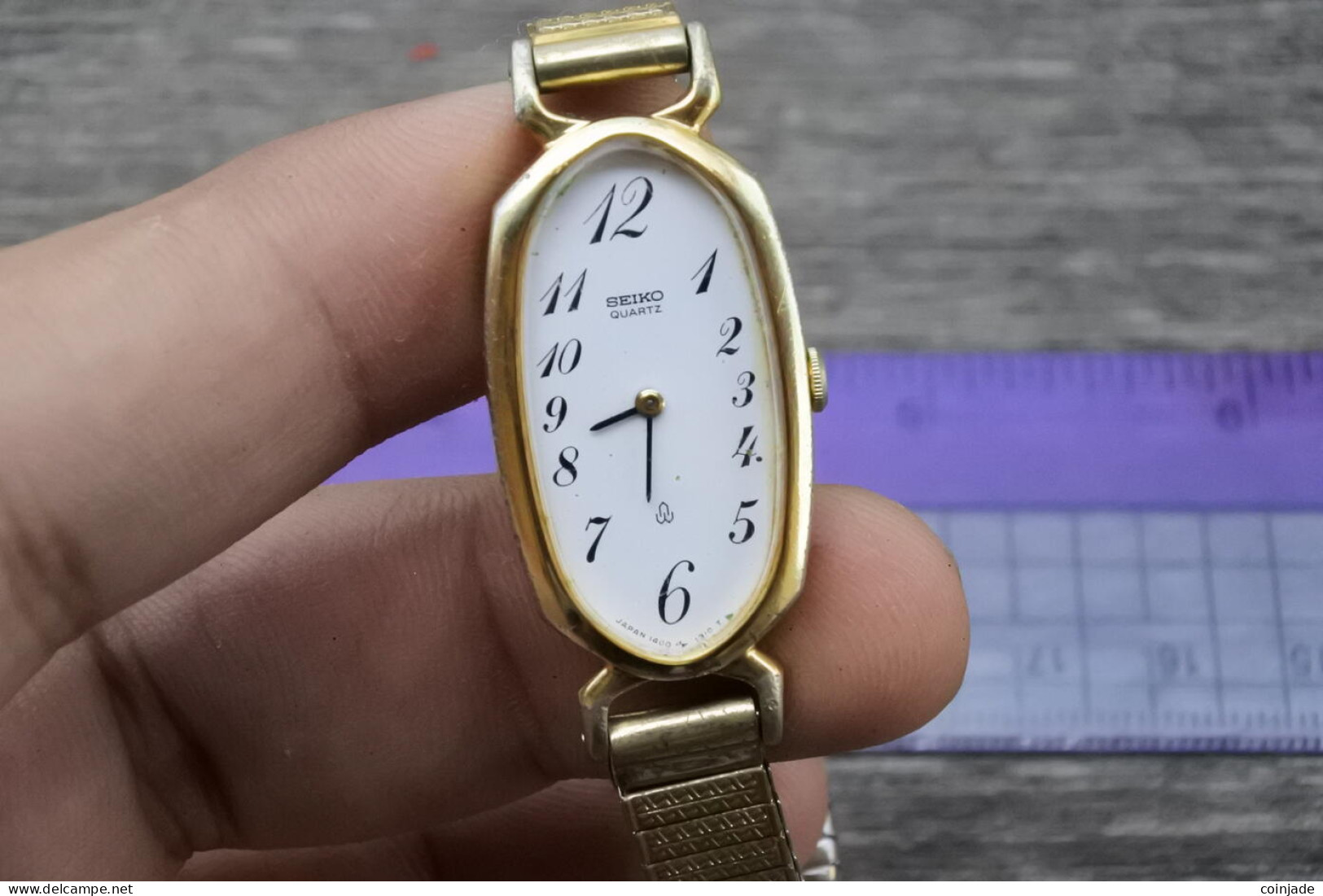 Vintage Seiko Gold Plated 1400 8500 Numeric Dial Lady Quartz Watch Japan Oval18m - Orologi Antichi