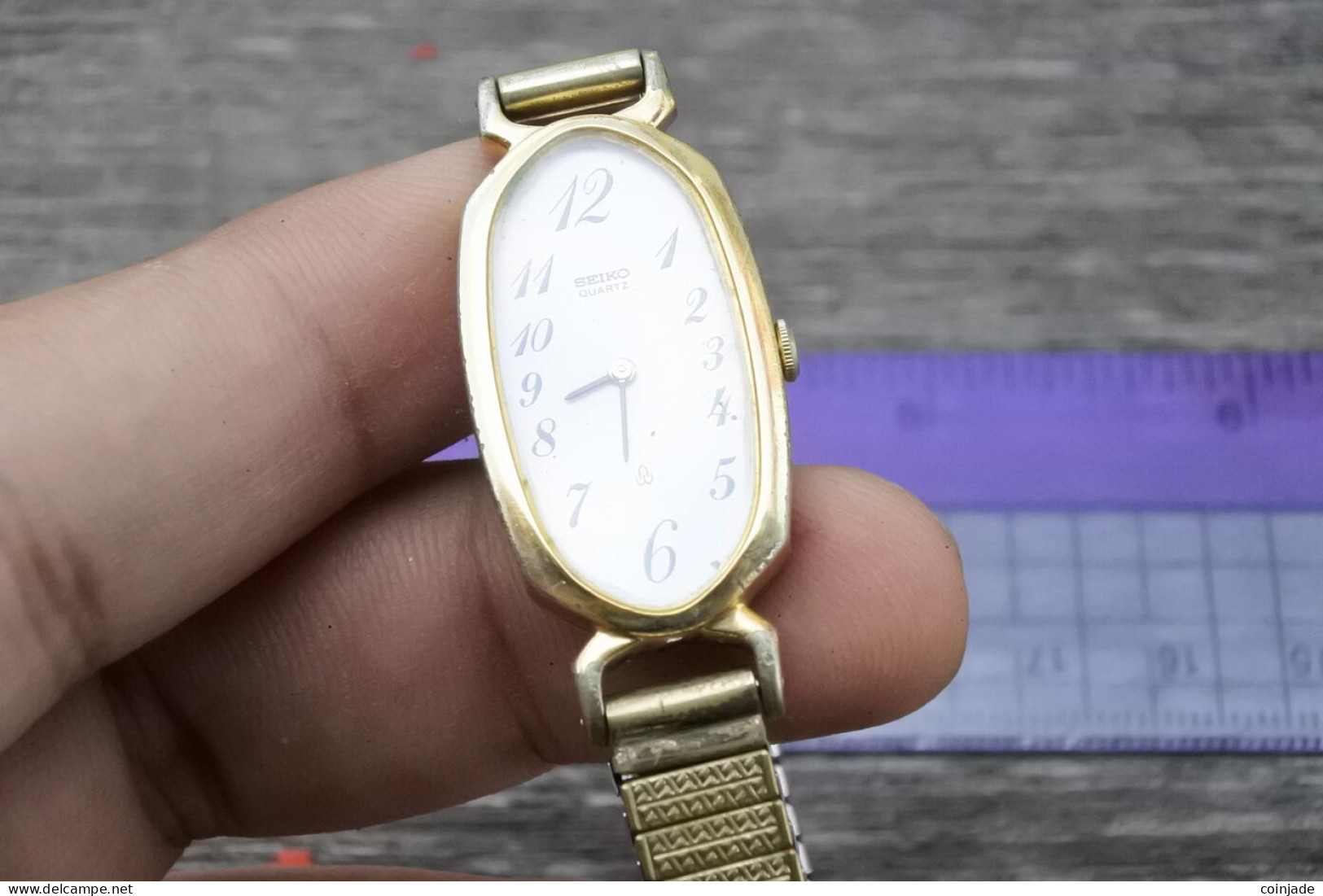 Vintage Seiko Gold Plated 1400 8500 Numeric Dial Lady Quartz Watch Japan Oval18m - Orologi Antichi