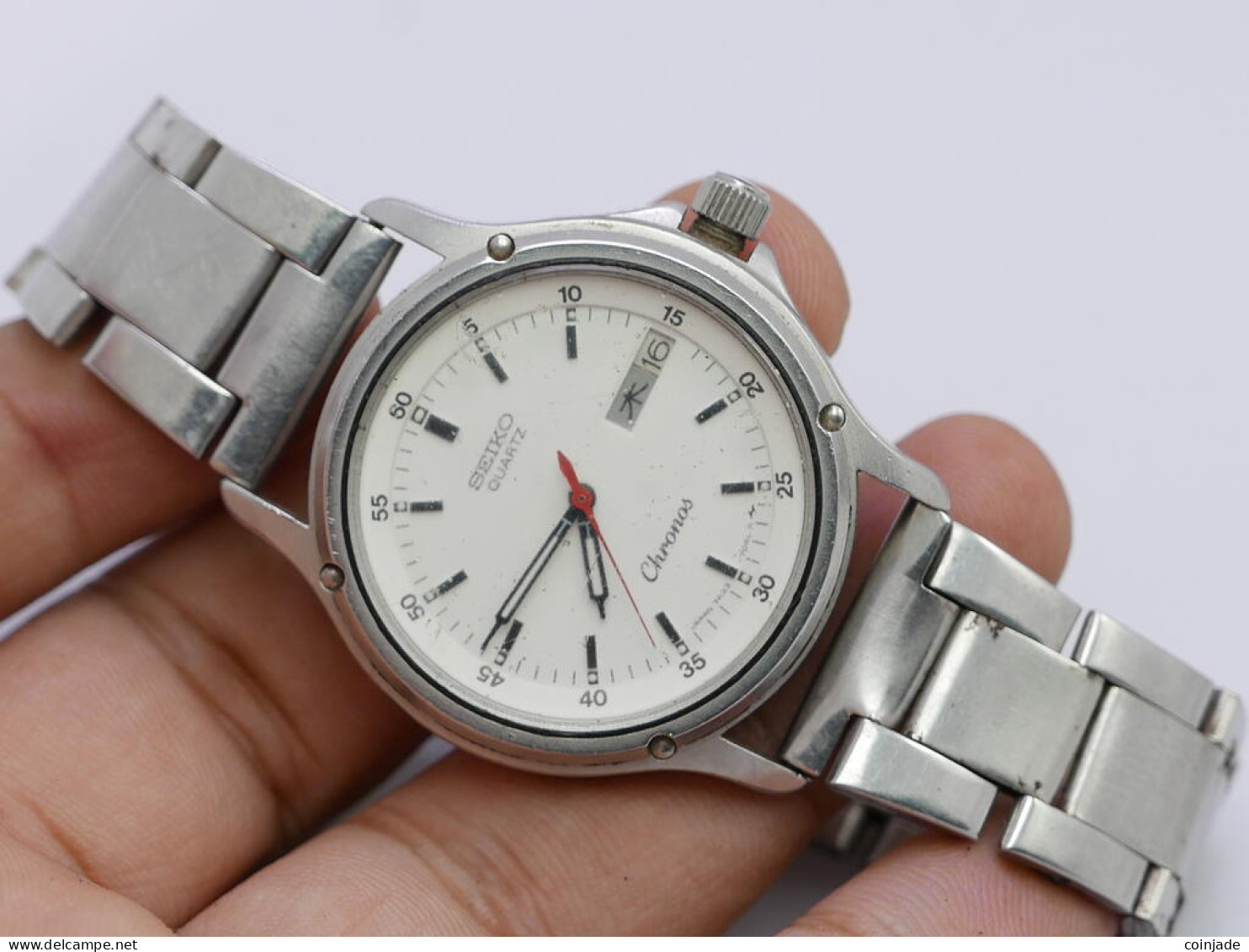 Vintage Seiko Chronos 7433 7030 White Dial Men Quartz Watch Japan Round 37mm - Relojes Ancianos