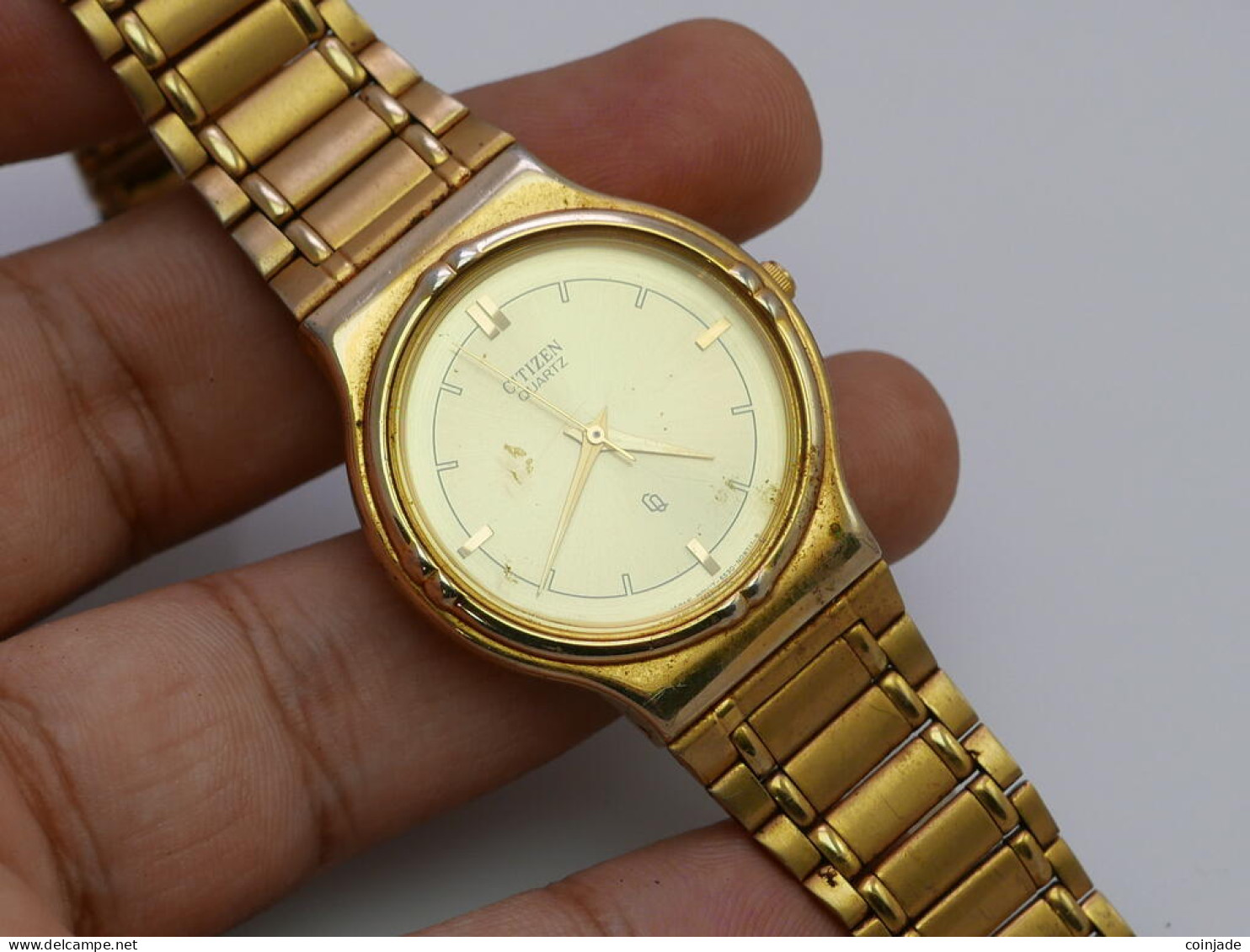 Vintage Citizen  Gold PlatedYellow Dial Lady Quartz Watch Japan Round Shape 31mm - Watches: Old