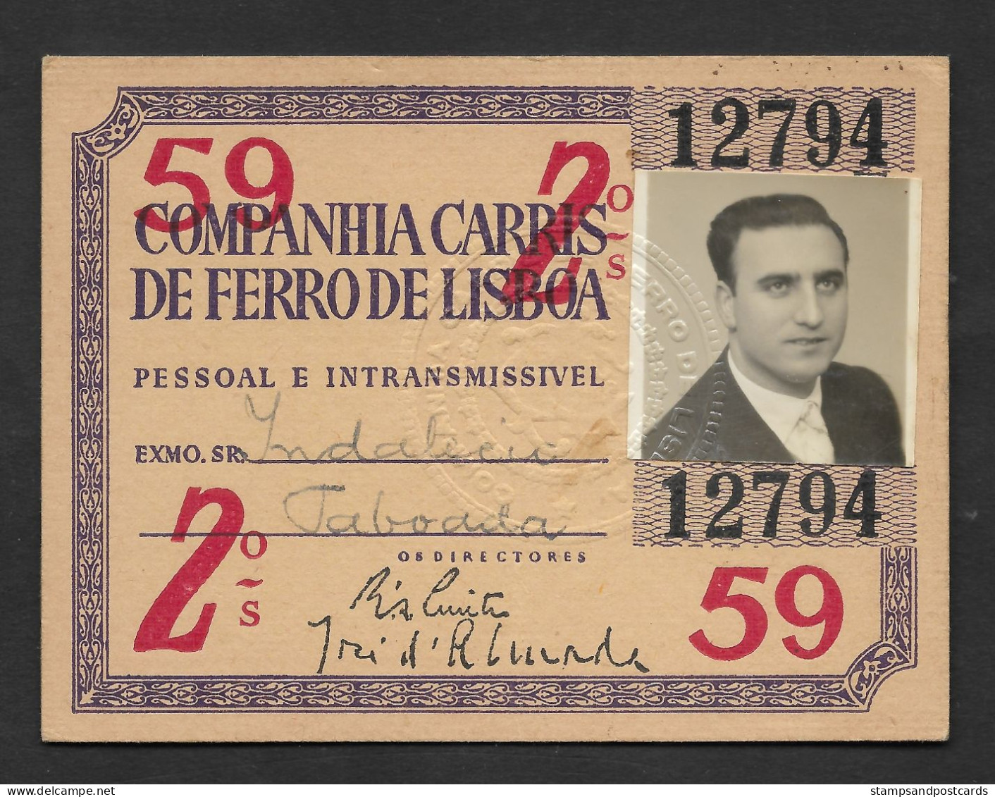 Portugal Carris Lisboa Tramway Et Autocar De Lisbonne Carte Abonnement 1959 Lisbon Tram And Bus Pass - Europa