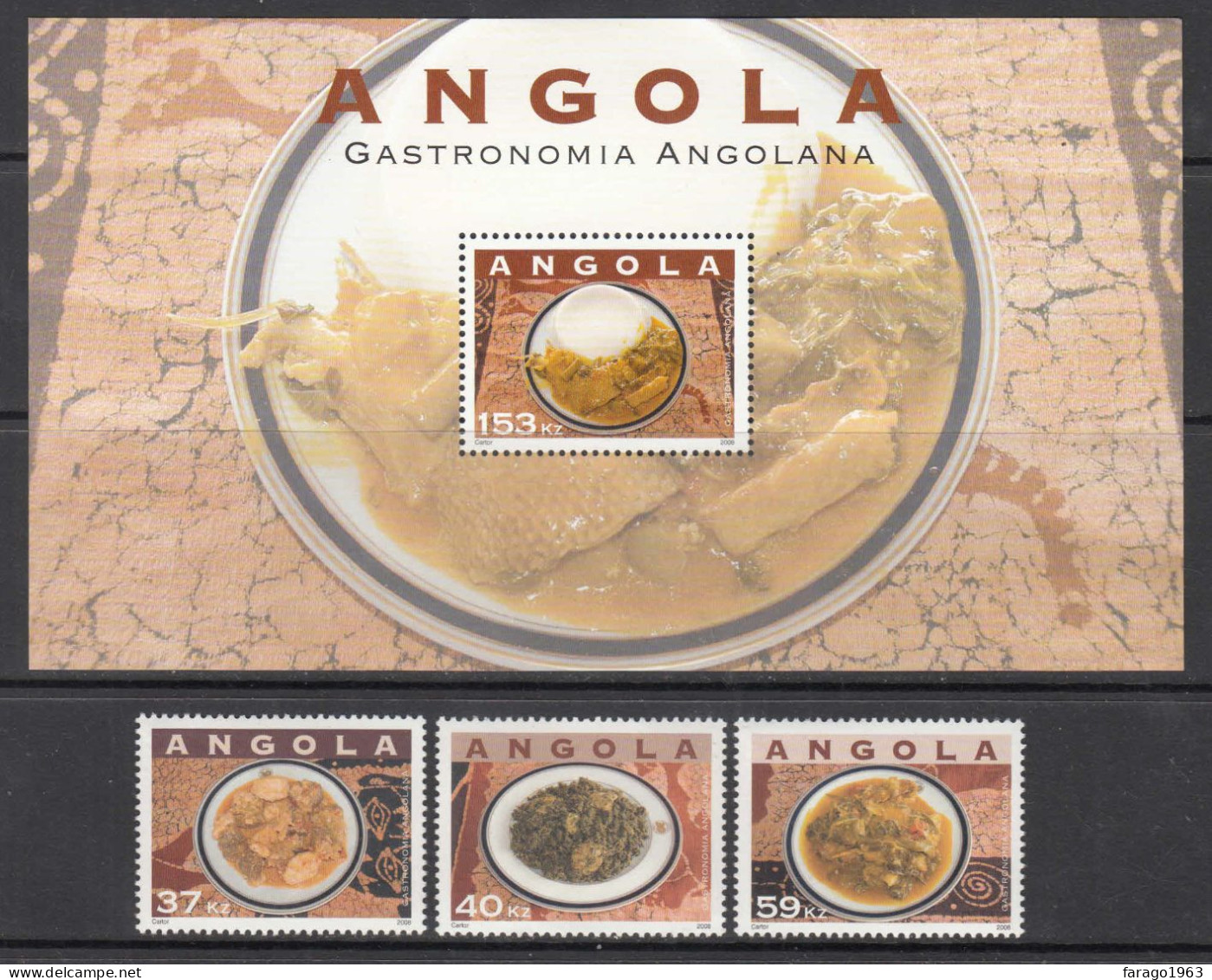 2008 Angola Gastronomia Gastronomy Gastronomie Food Complete Set Of 3 + Souvenir Sheet MNH - Angola
