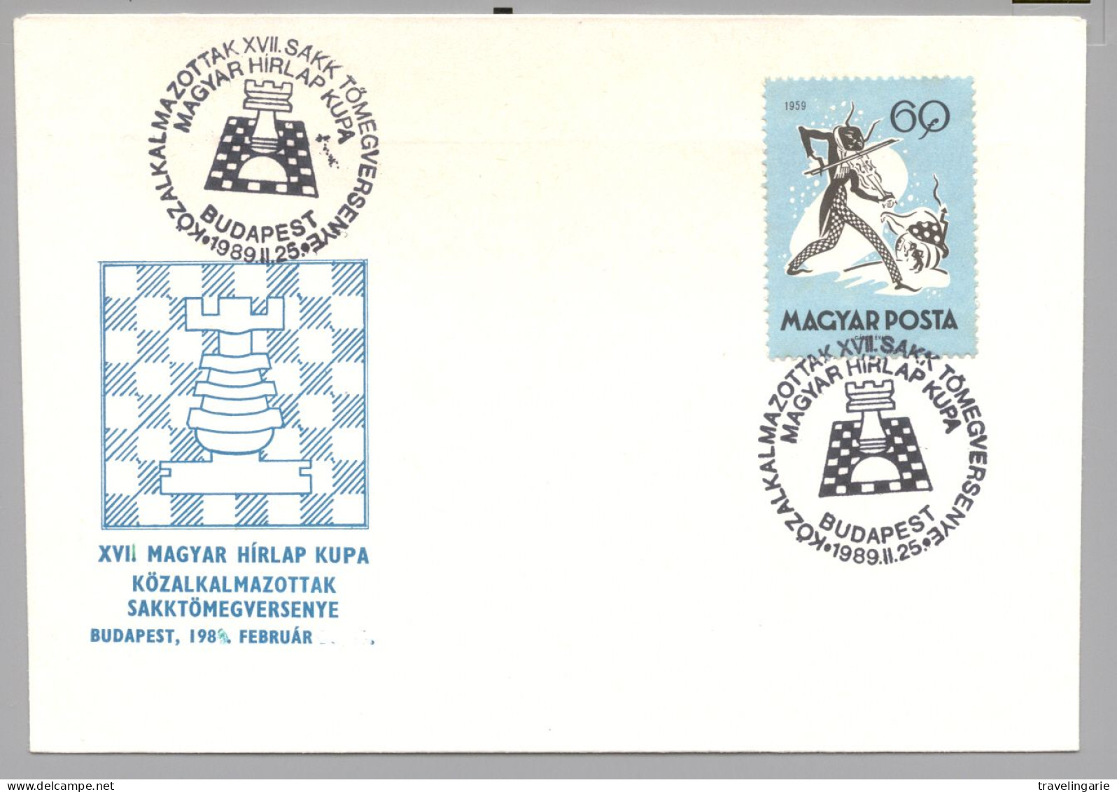 Hungary Hongrie 17th Chess Championship Budapest 1989 S/lettre On Cover - Echecs