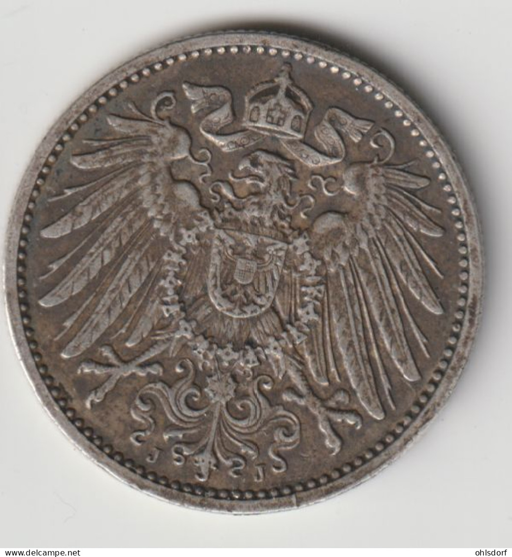 DEUTSCHES REICH 1906 J: 1 Mark, Silver, KM 14 - 1 Mark