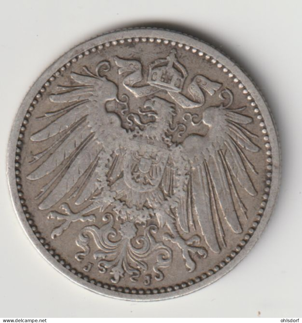 DEUTSCHES REICH 1907 J: 1 Mark, Silver, KM 14 - 1 Mark