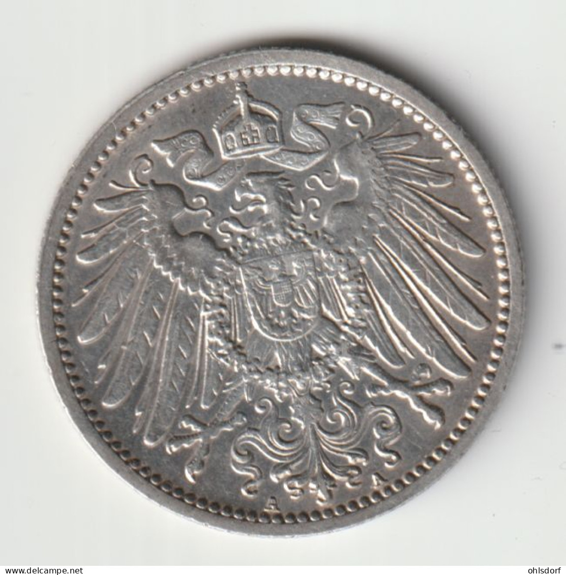 DEUTSCHES REICH 1914 A: 1 Mark, Silver, KM 14 - 1 Mark