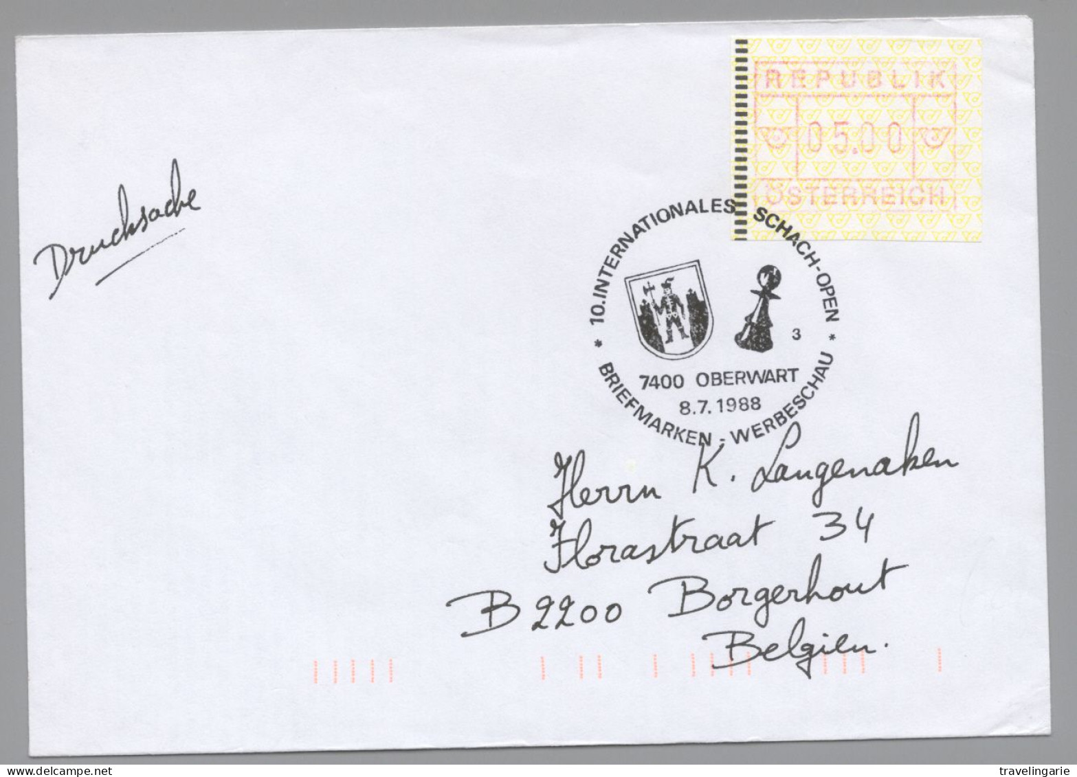 Autriche Austria 10th Int. Chess Open Oberwart 1988 S/lettre On Cover - Schach