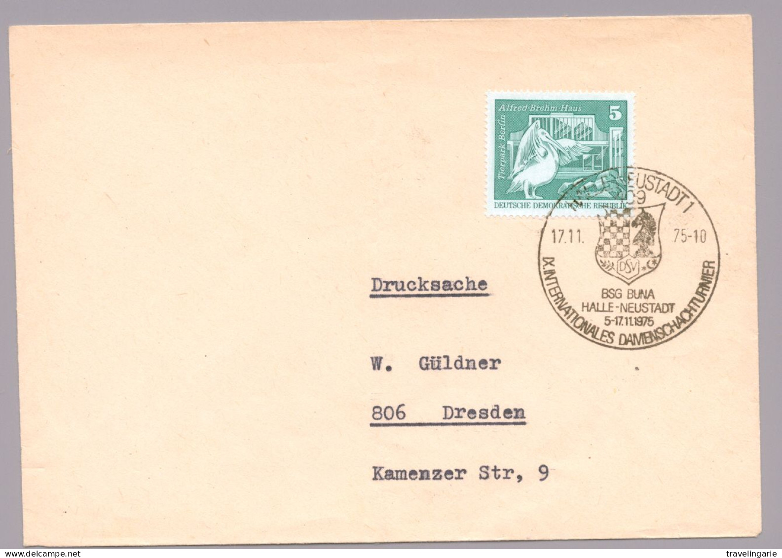 Deutschland Germany DDR Halle 1975 Chess Cancel S/lettre On Cover - Schach