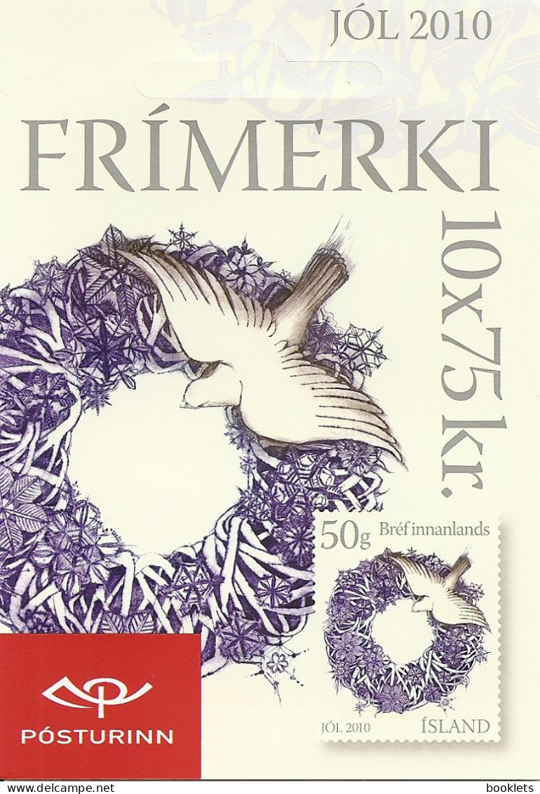 ICELAND, Booklet 111, 2010, Christmas, 10x75kr Snow Bunting, Mi 1296/97 - Markenheftchen