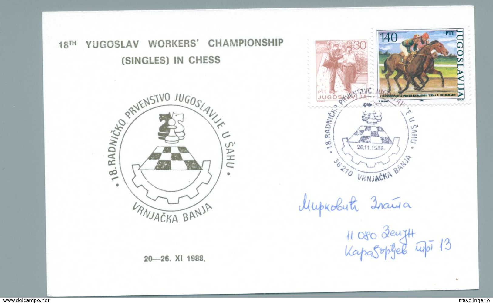 YUGOSLAVIJA CHESS ECHEC 18th Yugoslav Workers Championship 1988 S/carte On Postcard - Schach