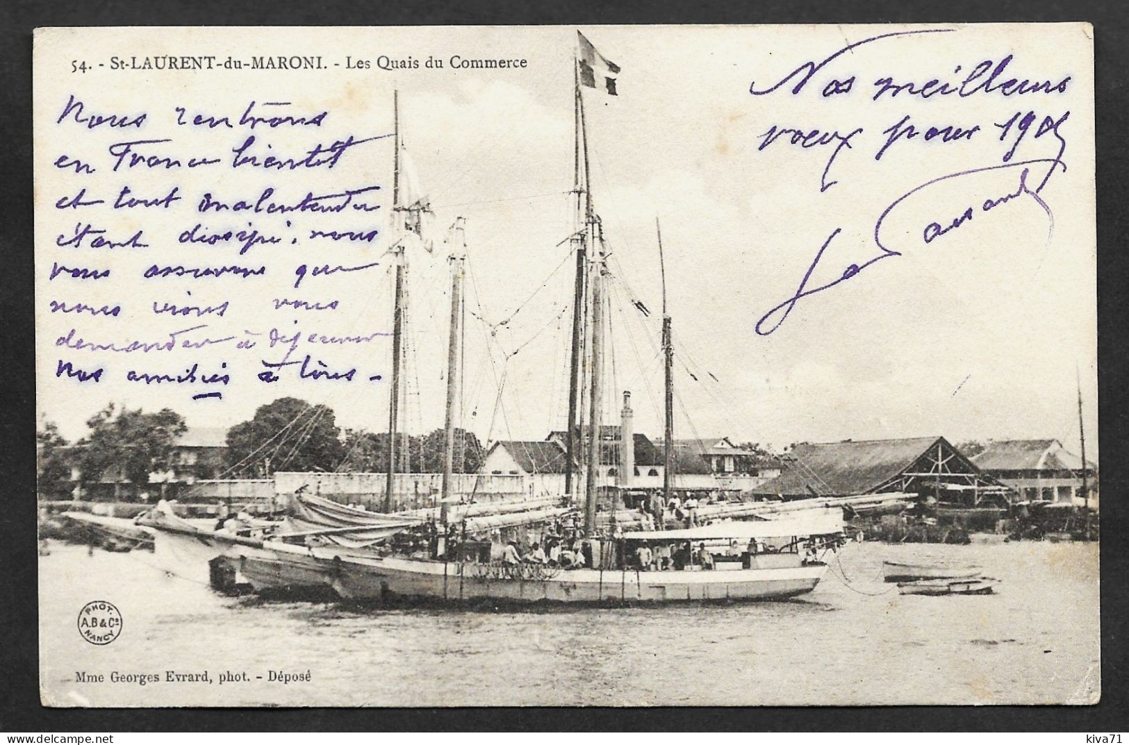 GUYANE    "  Saint Laurent Du Maroni - Les Quais Du Commerce  "  1905   Animée + Voiliers - Saint Laurent Du Maroni