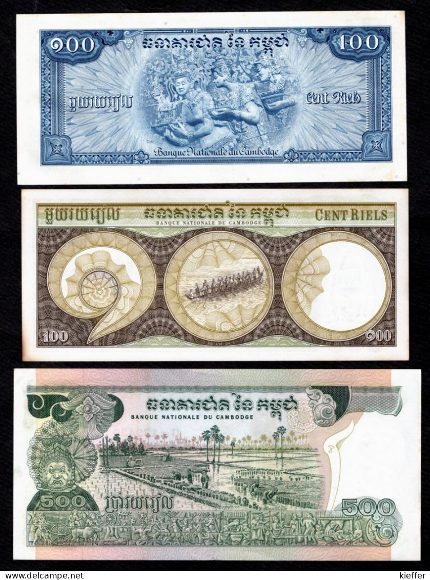 CAMBODGE - LOT - 2x100 - 500 Riels - 1956 - 1972 - 1975 - AUNC/pr Neuf - Cambodia