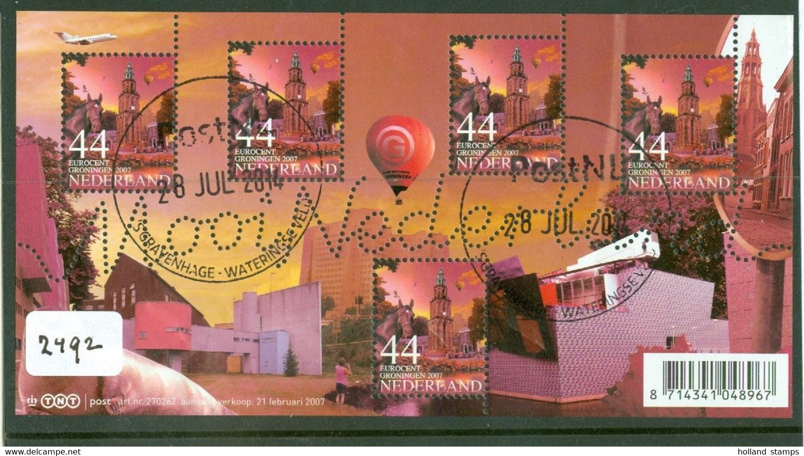 NEDERLAND * 2007 * MOOI NEDERLAND * NVPH  2492 * BLOK * BLOC * BLOCK * POSTFRIS GESTEMPELD *  GRONINGEN - Used Stamps