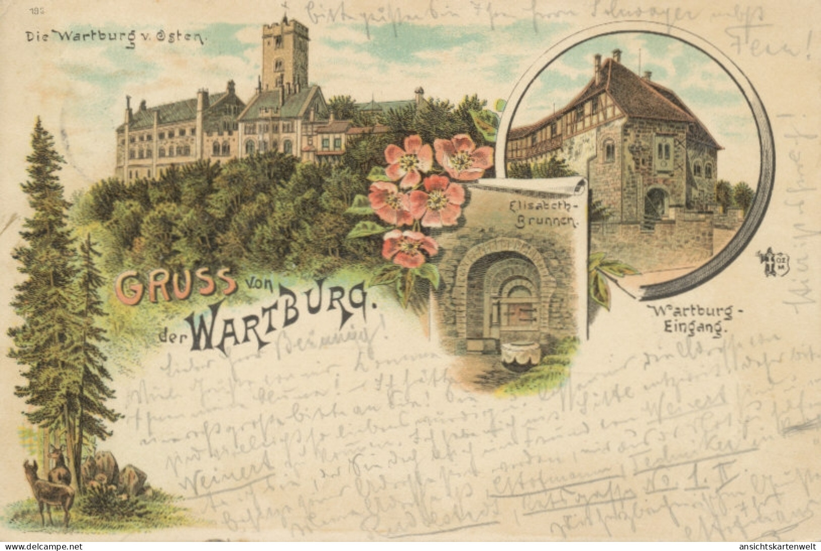 Die Wartburg Litho Eingang Brunnen Gl1897 #109.644 - Châteaux